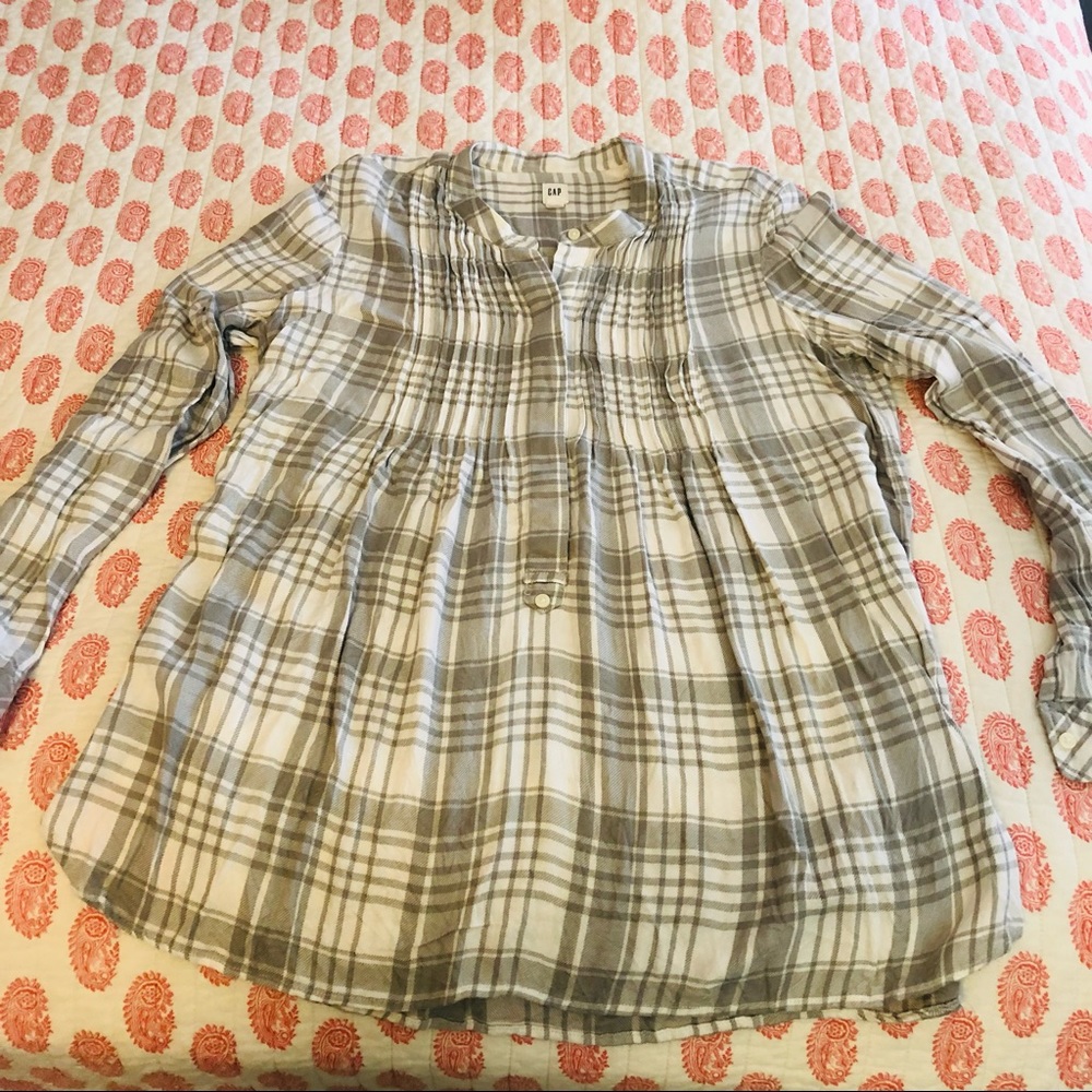 GAP Gray Plaid Flannel Tunic Top-large
